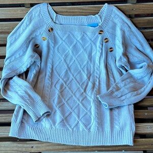NWOT gray boatneck sweater with tortoise buttons size large